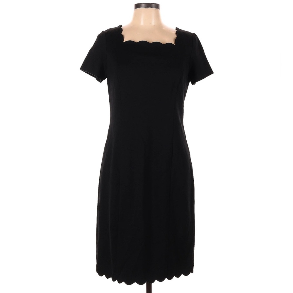 TALBOTS Scalloped Little Black Midi Dress Sz 10 with Stretch Career Wear